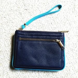 Talbots Navy/Turquoise Pebble Leather Wristlet.